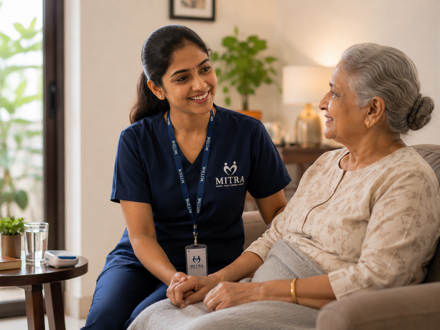 MITRA nurse caring for an elderly patient at home